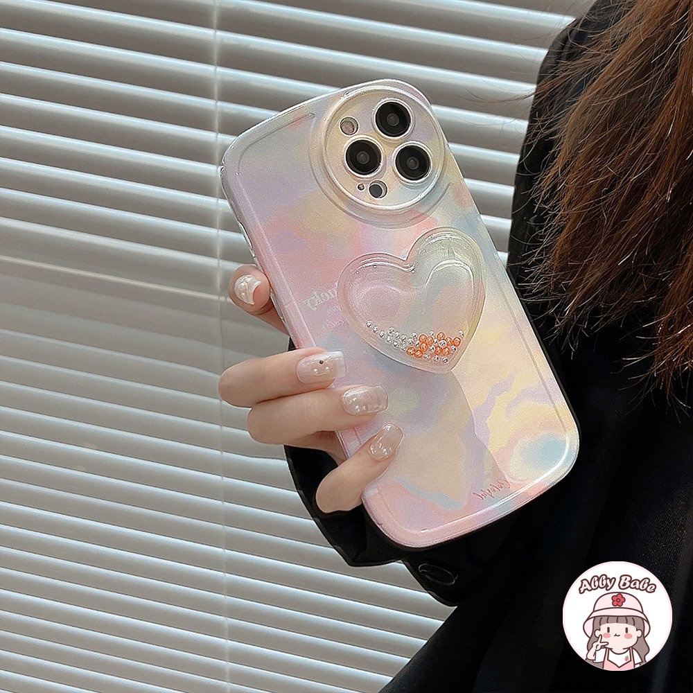 Ốp Điện Thoại TPU Mềm Mỏng Chống Sốc Gắn Giá Đỡ Hình Trái Tim Màu Gradient 3D Cho IPhone 14 Pro Max 13 12 11 Pro Max