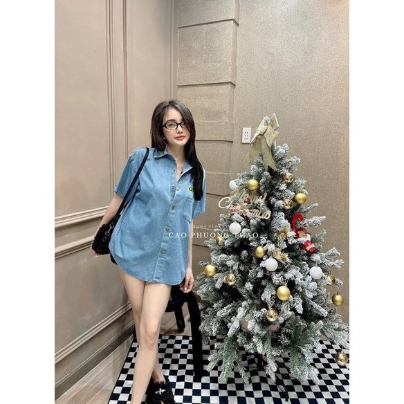 Áo Khoác Nữ Jean UNISEX Form Rộng Cộc Tay In Hổ TRước Sau Dáng Rộng Cá Tính, Áo Sơ Mi Jean Nữ