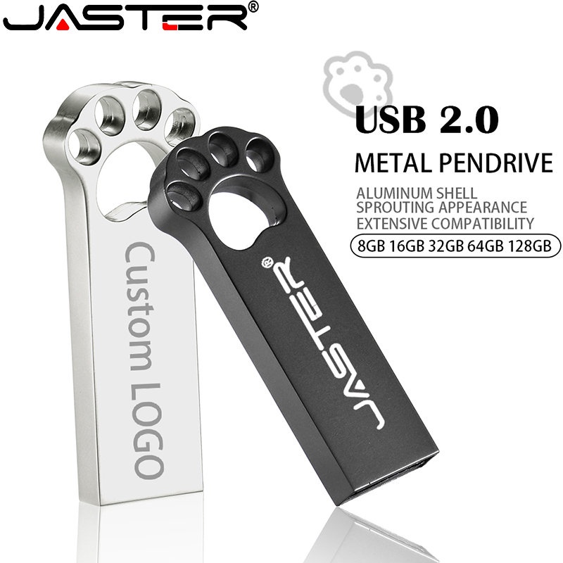 USB JASTER 2.0 kim loại khắc laser hình bàn chân gấu 4gb 8gb 16gb 32gb 64GB 128gb có móc khoá làm quà tặng