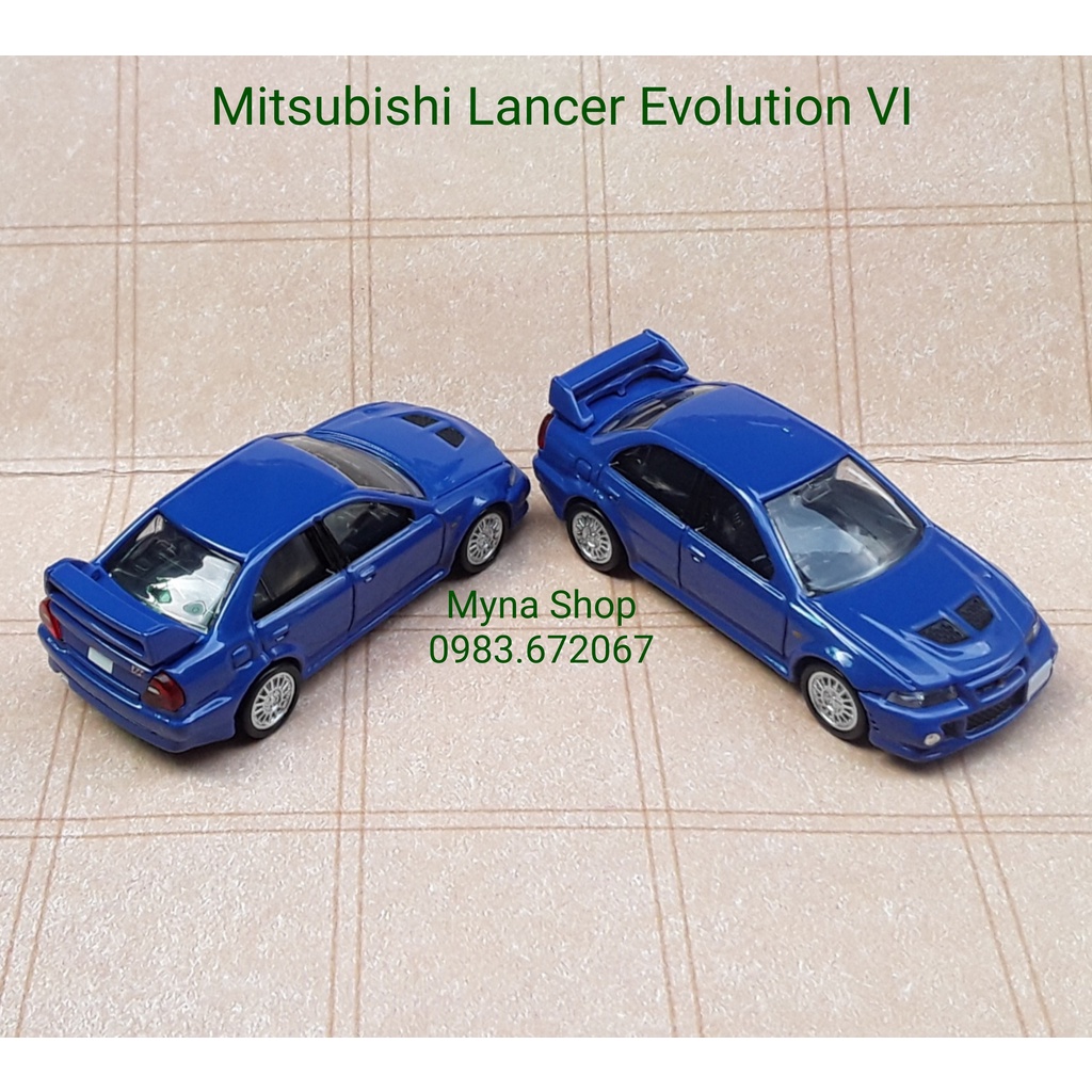 Đồ chơi mô hình tĩnh xe tomica premium không hộp, Mitsubishi Lancer Evolution VI (xanh)