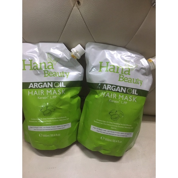 (Chính hãng) Hấp ủ tóc hana beauty arganoil hair mask 900ml phục hồi tóc hư tổn mềm mượt
