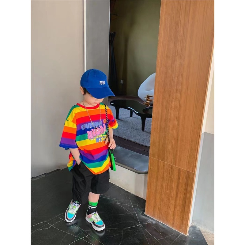 ♂✸Áo Thun Tay Ngắn Họa Tiết Kẻ Sọc Thời Trang Mùa Hè 2022 Dành Cho Bé Trai