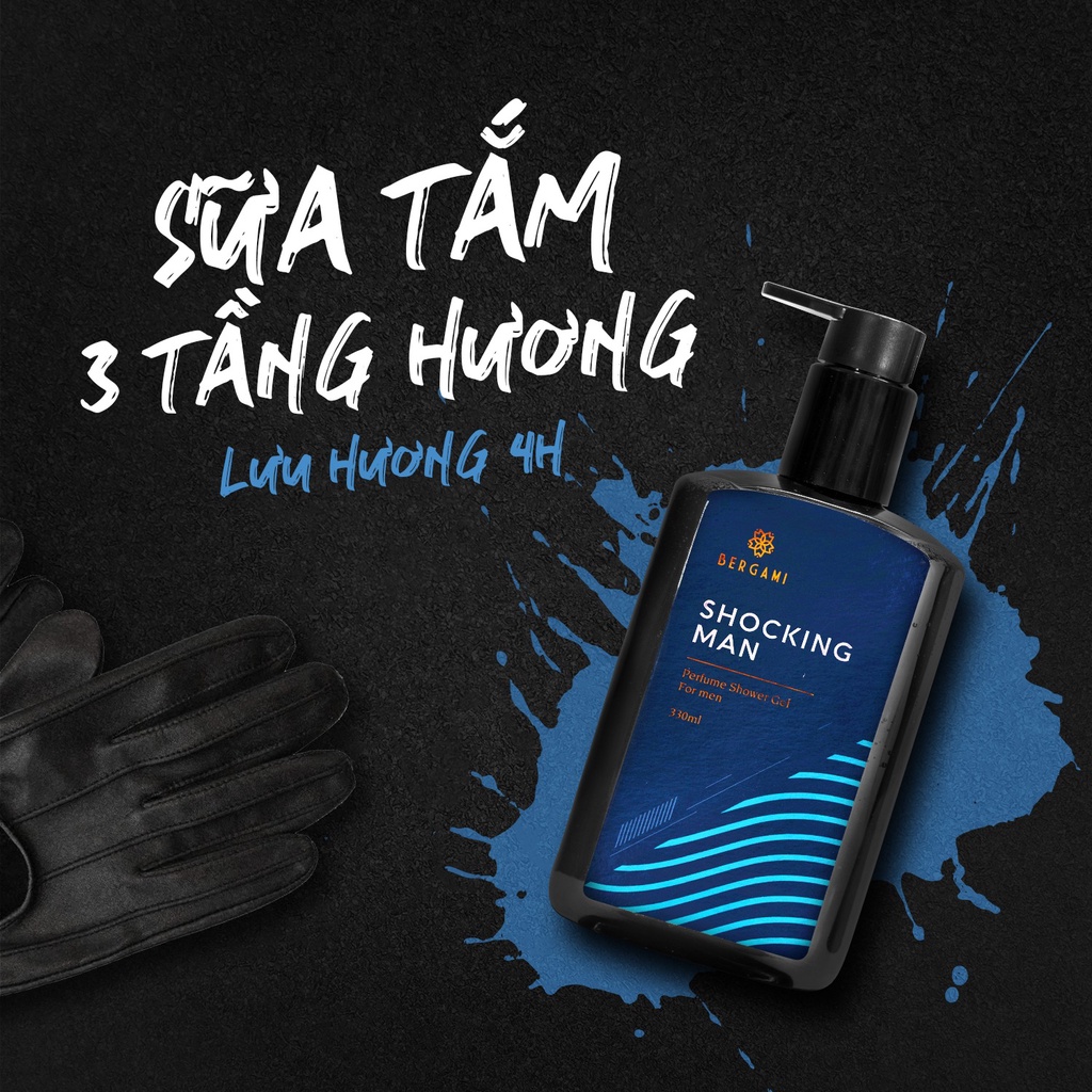 Combo Sữa tắm nước hoa nam 330ml & Dung dịch vệ sinh Nam 130ml & Sữa rửa mặt Nam Bergami 100ml - B10