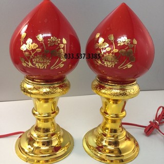 Đèn thờ cúng, đèn thờ phú quý bóng trái đào, thân mạ vàng sang trọng