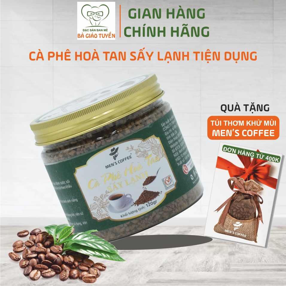 Cà Phê Hoà Tan Sấy Lạnh Men's Coffee - Cà Phê hoà Tan Sấy Lạnh Nguyên Chất Thượng Hạng Vị Ít Đắng, Ngọt Hậu hộp 120Gr