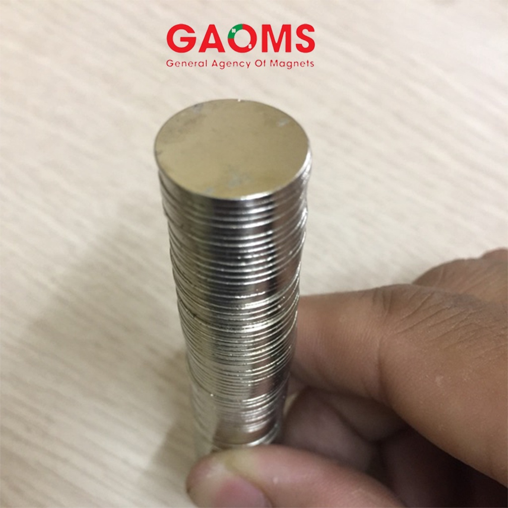 Nam châm Neodymium mạ Niken siêu mạnh GAOMS, kích thước phi 14 dày 1mm