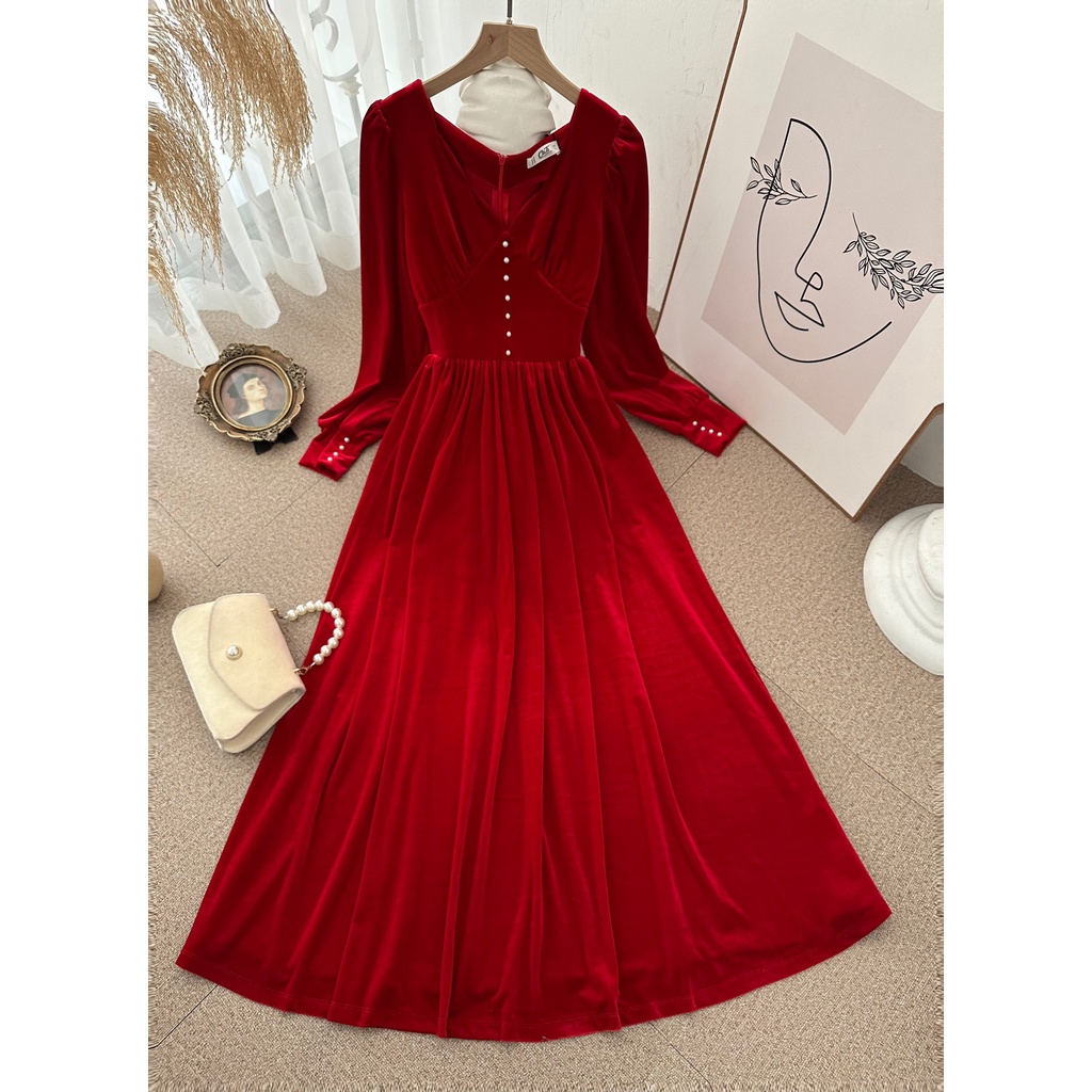 Váy nhung sang chảnh 3 màu 2275