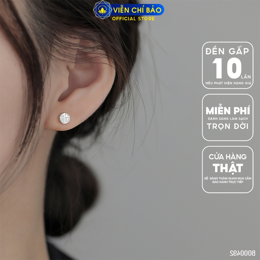 Bông tai chữ Phúc tròn chốt vặn chất liệu bạc Thái 925 thời trang phụ kiện trang sức nữ Viễn Chí Bảo B000492