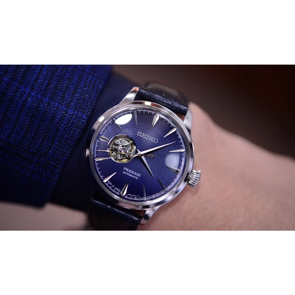 Đồng hồ nam Seiko Presage Watch SSA405J1 máy lộ cơ mặt kính Hardlex Crystal chống xước, dây da đeo tay chính hãng