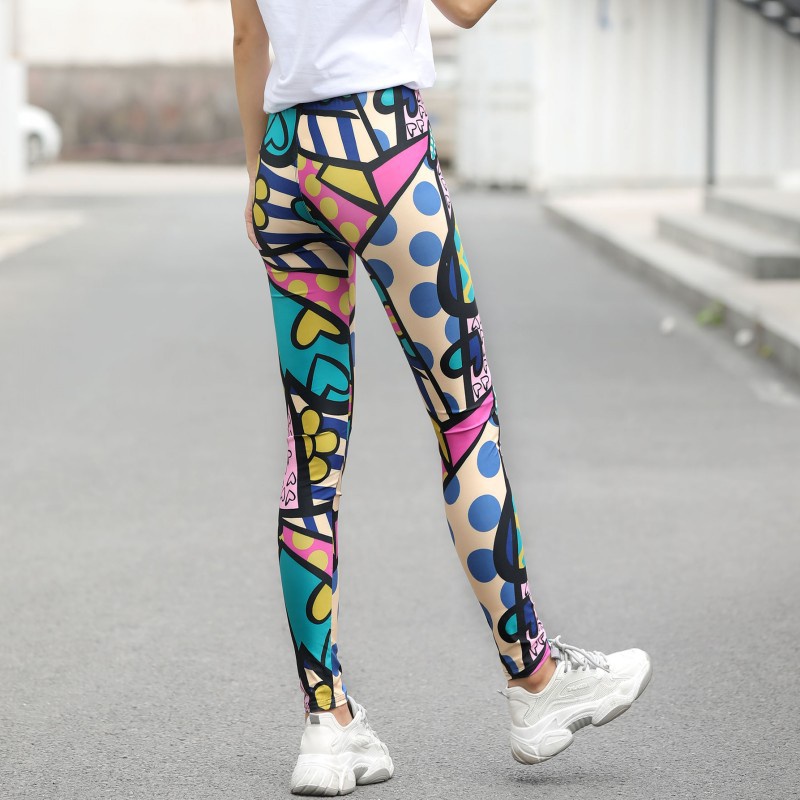 Quần Legging Lưng Cao Co Giãn In Họa Tiết Hình Học Thời Trang Xuân Thu Cho Nữ