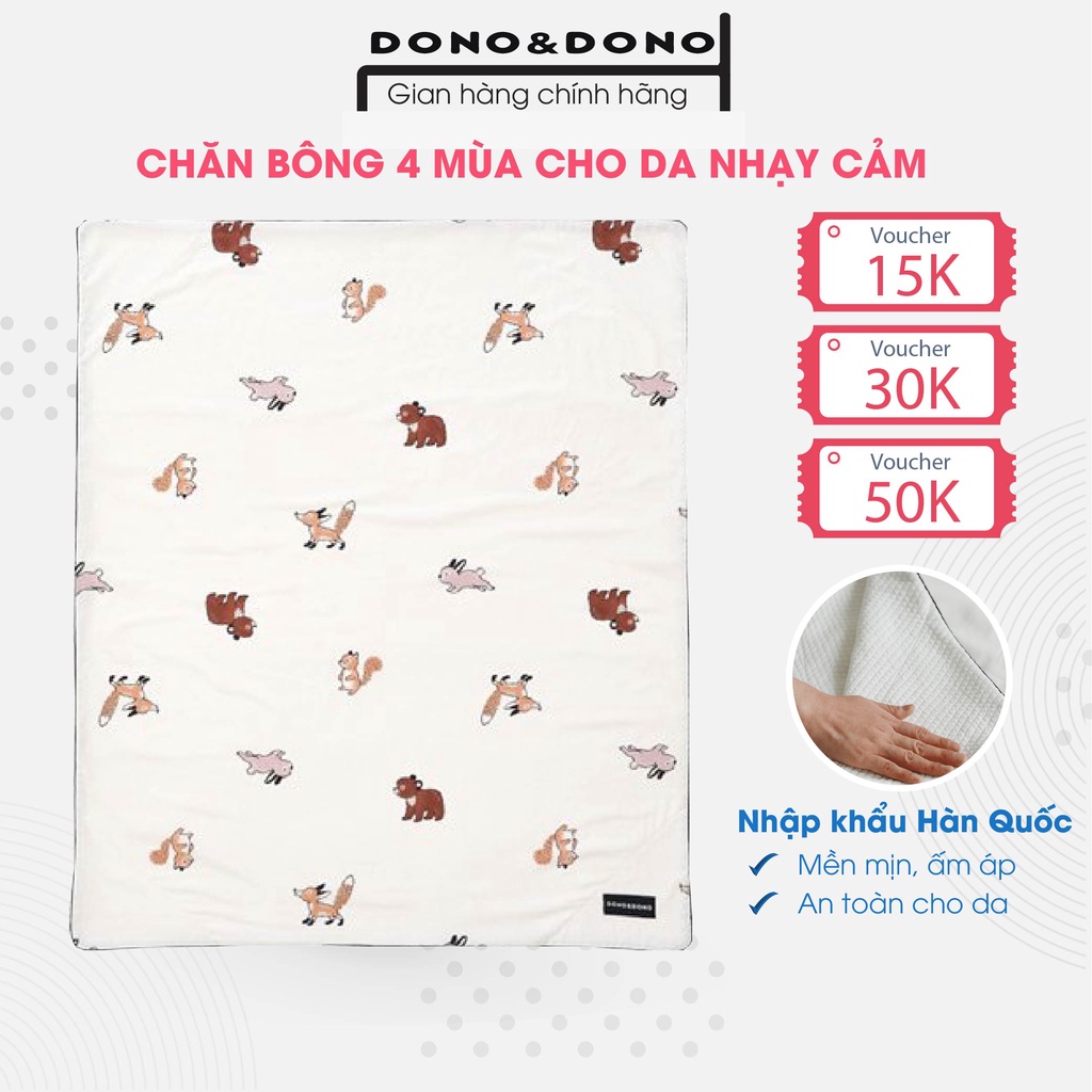 Chăn Bông 4 Mùa Cho Bé, 1 Mặt Cotton, 1 Mặt Chần Bông Mềm Mịn, Thoải Mái, Dễ Chịu - Thương Hiệu DonoDono Hàn Quốc