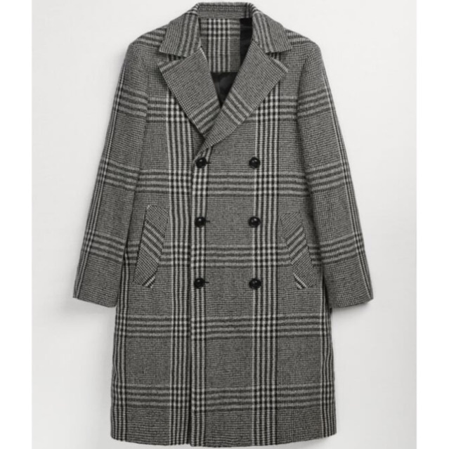 Áo dạ xám kẻ caro dáng dài Zara authentic CHECK