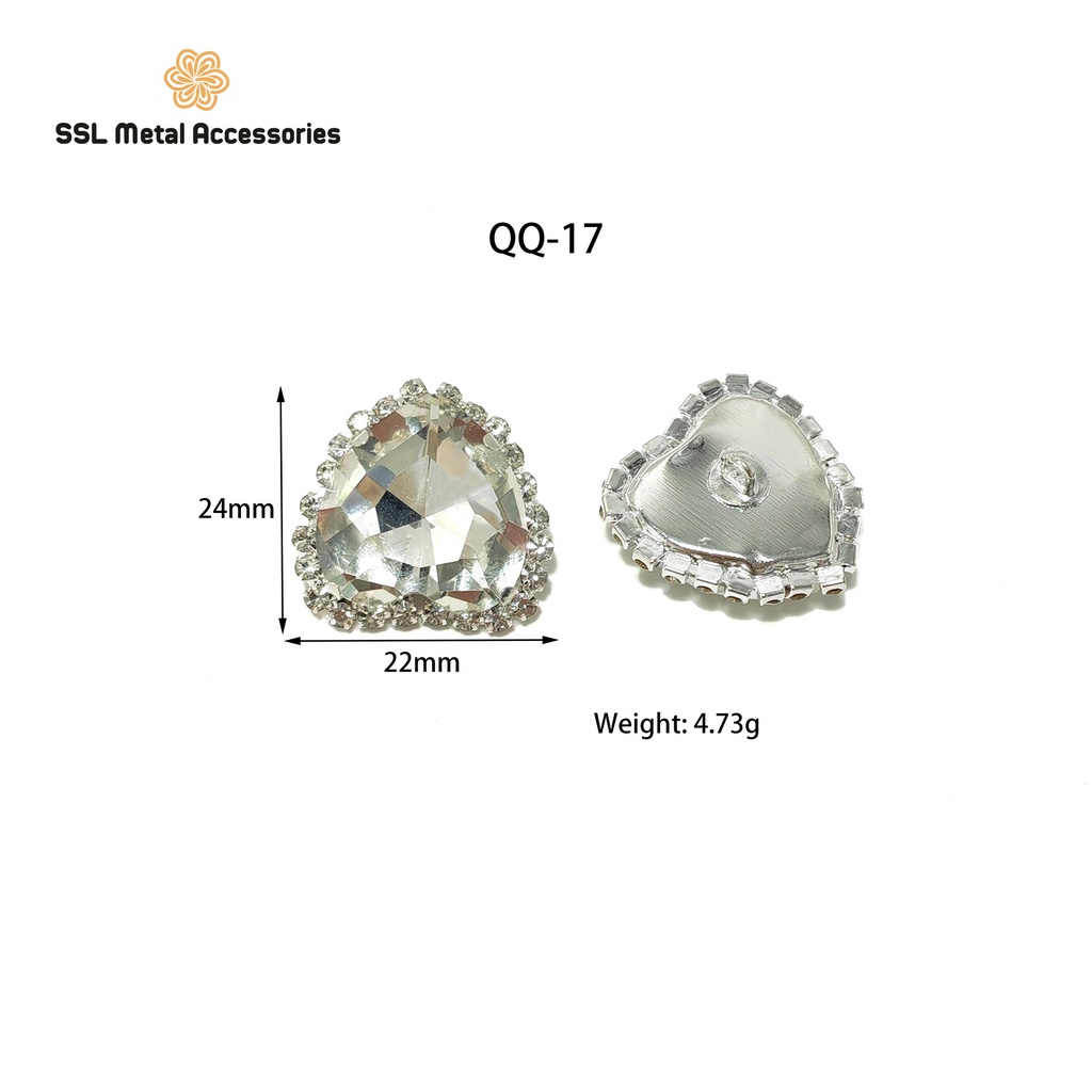 Cúc áo kim loại thời trang mới hình trái tim đính đá dành cho áo vest, sơ mi, áo dạ... QQ-17 24*22mm