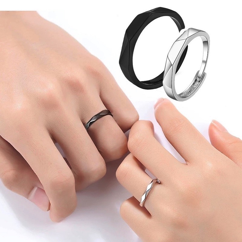 Nhẫn Hợp Kim Đính Hôn Màu Trắng Đen Thanh Lịch Có Thể Điều Chỉnh