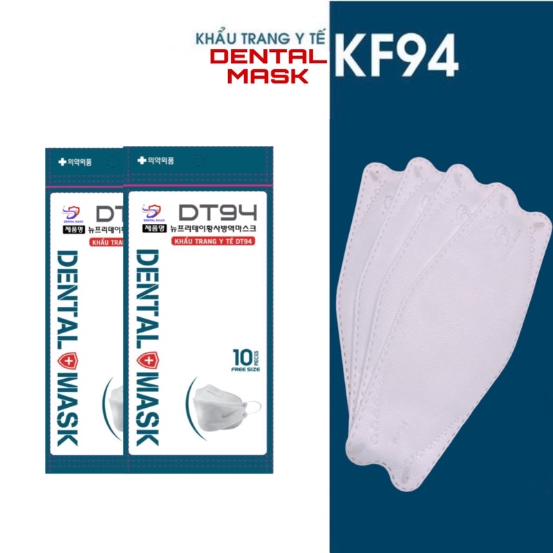 Set 5 chiếc khẩu trang y tế 4D KF94 4 lớp kháng khuẩn dày dặn màu xanh, xám, trắng, đen - Dental Mask