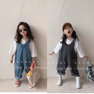 Set quần yếm bò áo đen dài tay cho bé gái