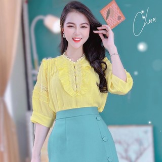 Áo sơ mi công sở nữ kiểu ren tròn CHUU A8214