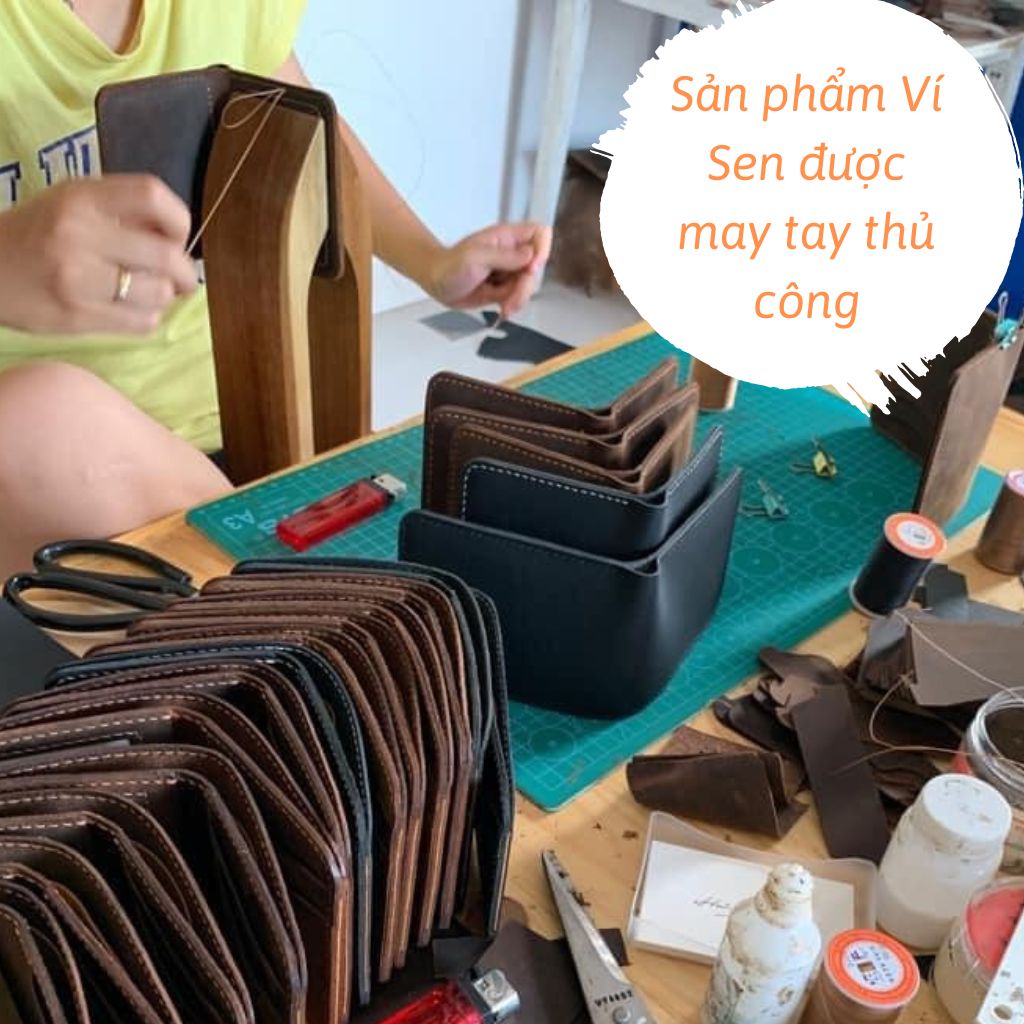 Ví sen 4 , da bò thật , bóp mini nhỏ gọn AMADIO