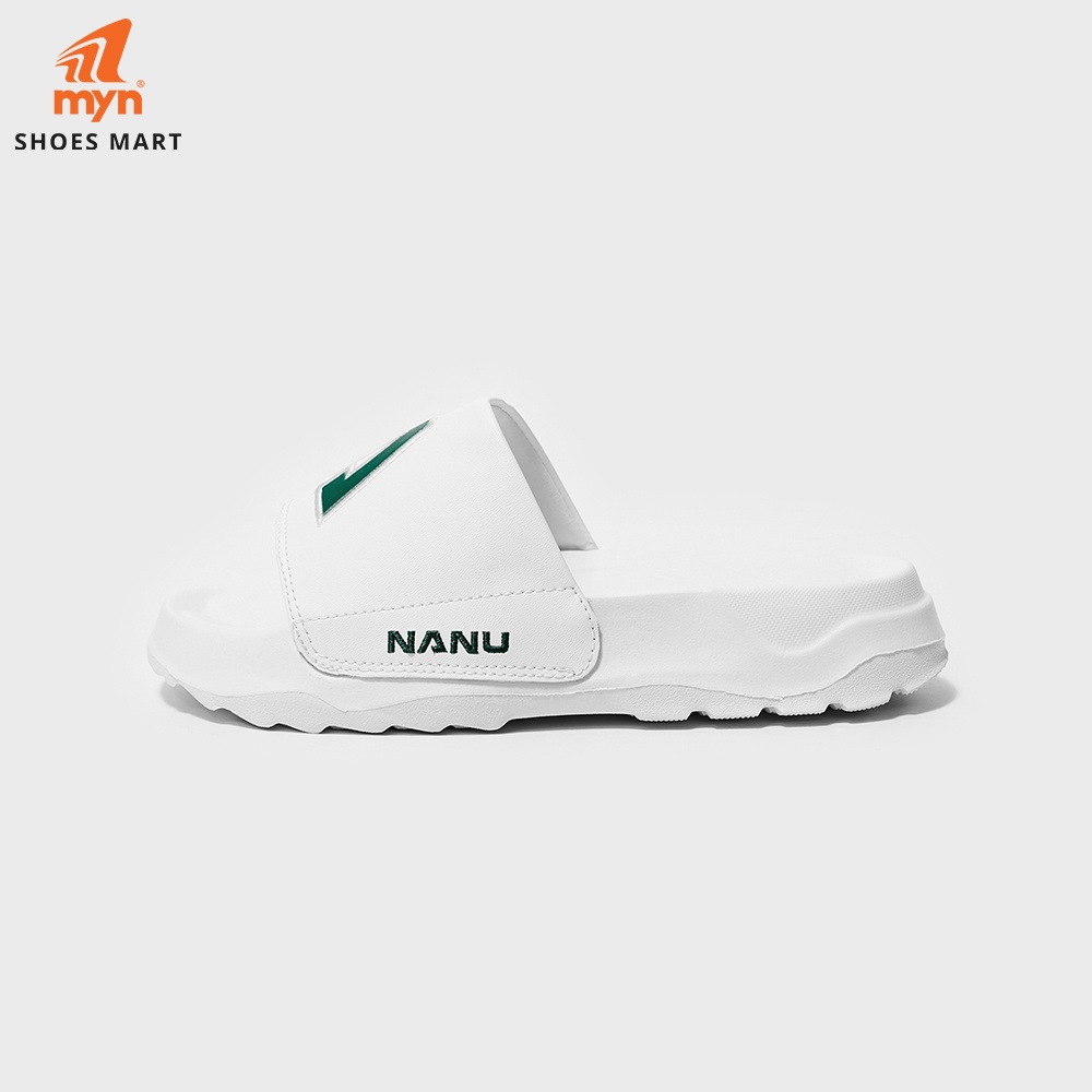 Dép Nanu N03 White Green logo chữ A thêu viền, quai da lộn 2 lớp, đế chunky 4cm