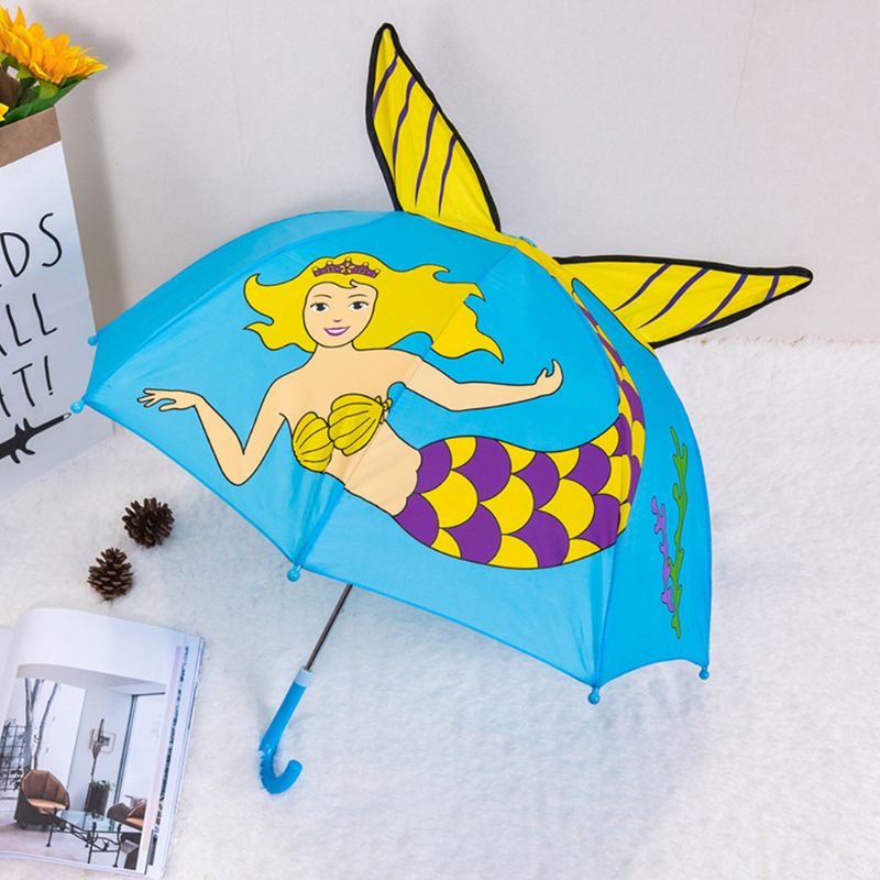 Dù Gấp Gọn Nhẹ Tay Cầm Dài In Họa Tiết Hoạt Hình Dễ Thương Cho Bé