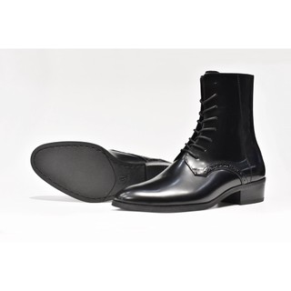 Giày zip boot cột dây màu đen da bò patent