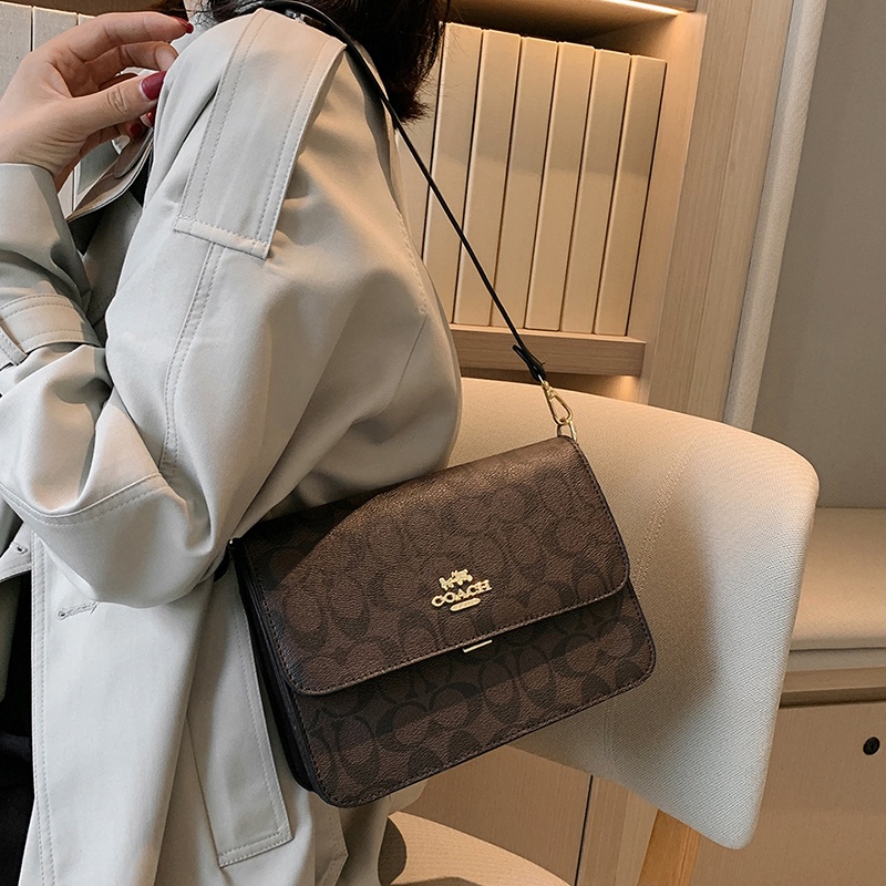 Coach Túi Đeo Chéo Vai Nữ Xách Hàn Quốc Da Dày Trơn Màu Phong Cách Thời Trang