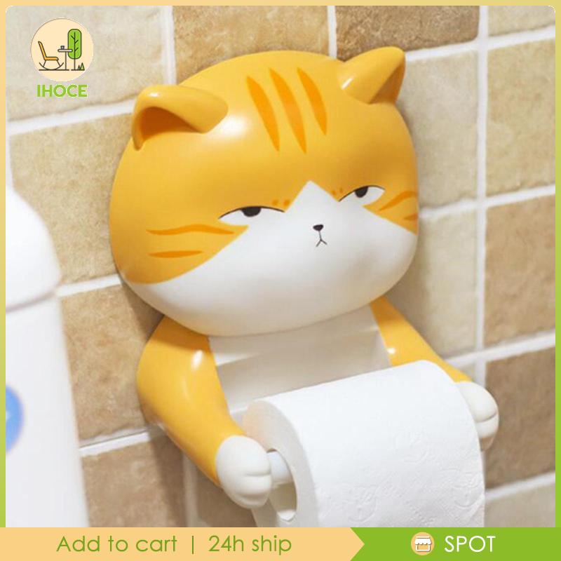 Giá Đỡ Cuộn Khăn Giấy 3D Bằng Nhựa Resin Gắn Tường Hình Mèo Hoạt Hình Vui Nhộn Trang Trí Phòng Tắm / Nhà Bếp