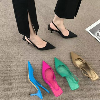 Giày cao gót nữ, sandal Nữ cao 5cm mũi nhọn gót nhọn dáng sandal slingback thời trang công sở đẹp 11020061