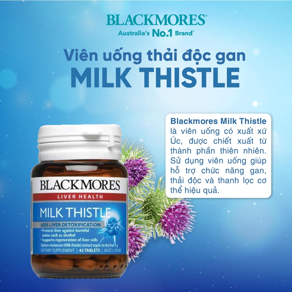 Viên uống mát gan Milk Thistle Blackmores giúp giải độc tố, bổ gan chính hãng Úc 42 viên