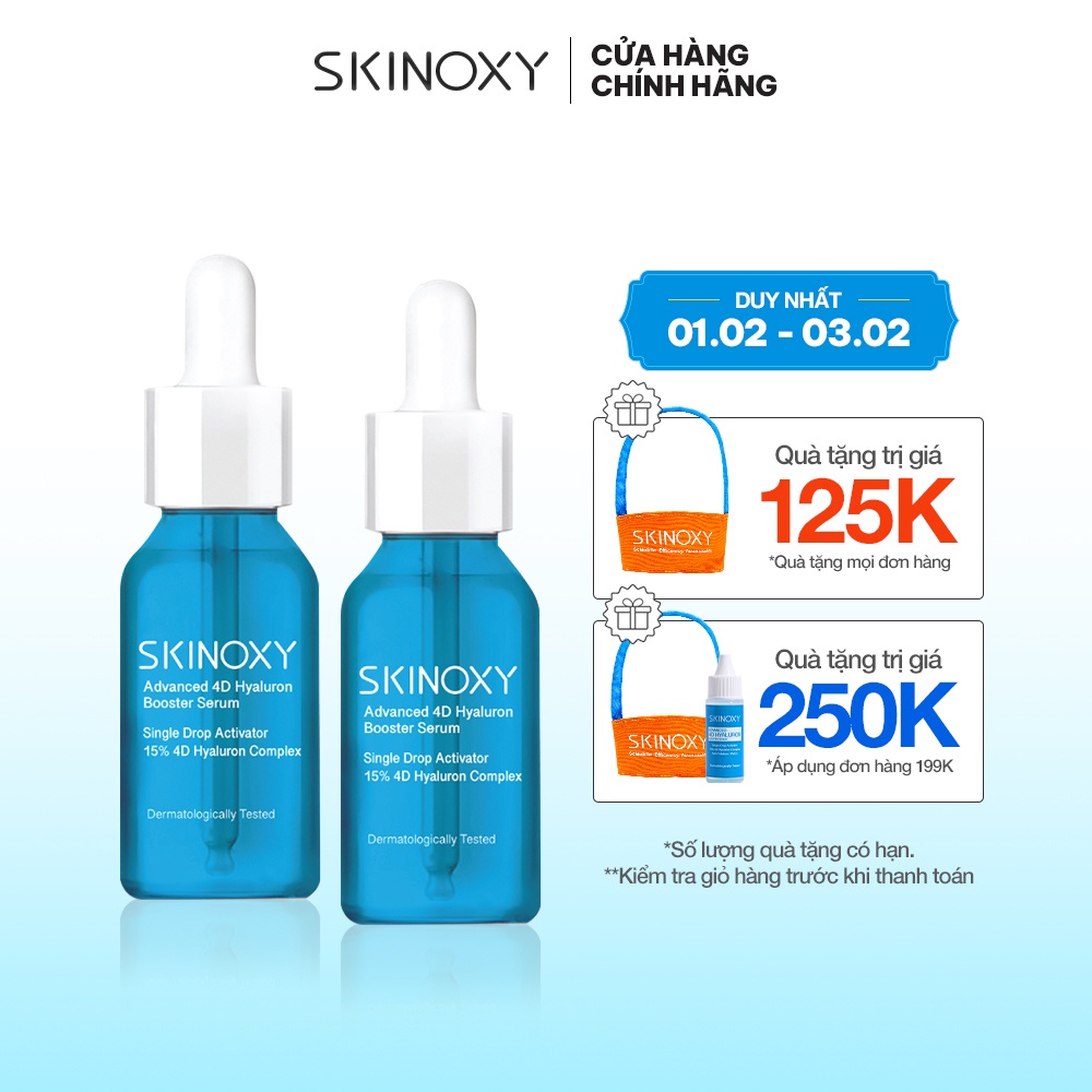 Bộ Đôi 2 Chai Tinh Chất Dưỡng Ẩm Giúp Da Trông Căng Mịn Skinoxy Advanced 4D Hyaluron Booster Serum- 9Ml