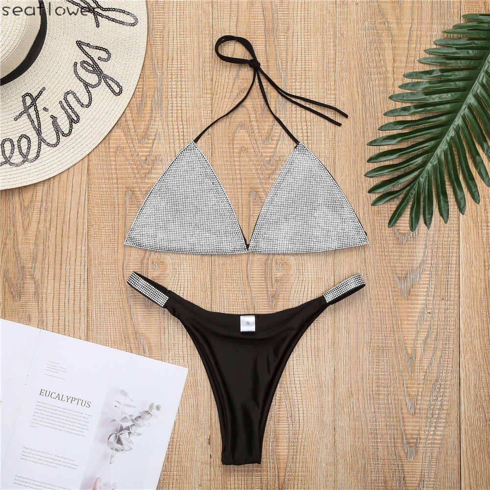 Bộ Đồ Bơi Bikini Đính Đá Lấp Lánh Quyến Rũ Cho Nữ
