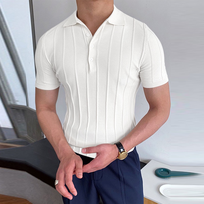 Áo INCERUN ngắn tay dáng ôm hoa văn kẻ sọc thời trang dành cho nam