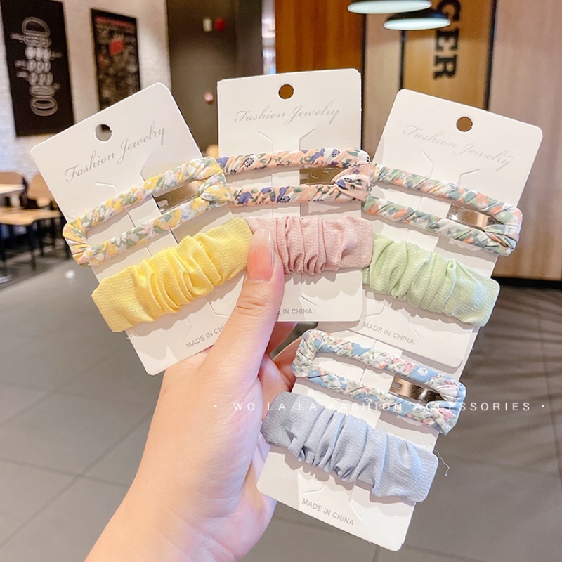 Bộ Kẹp Tóc Vải In Hoa Kiểu Hàn Quốc Dễ Thương Cho Bé Gái