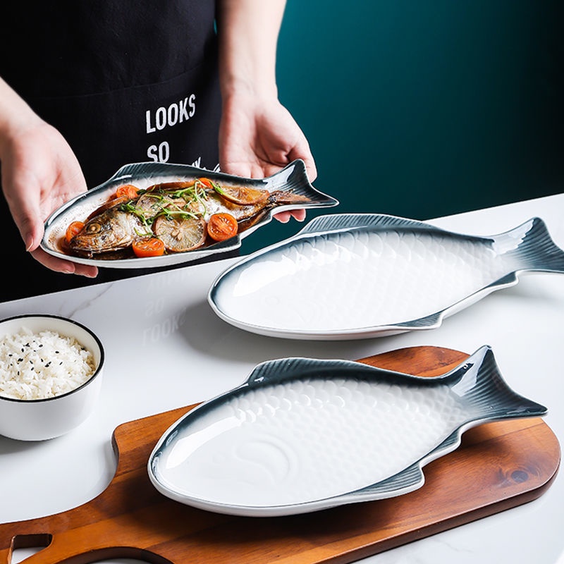 Đĩa đặt cá đĩa Cá hấp Bắc Âu Bộ đồ ăn đĩa Cá hấp đĩa Cá đĩa cá lớn bằng gốm mới sáng tạo tại nhà/Đĩa