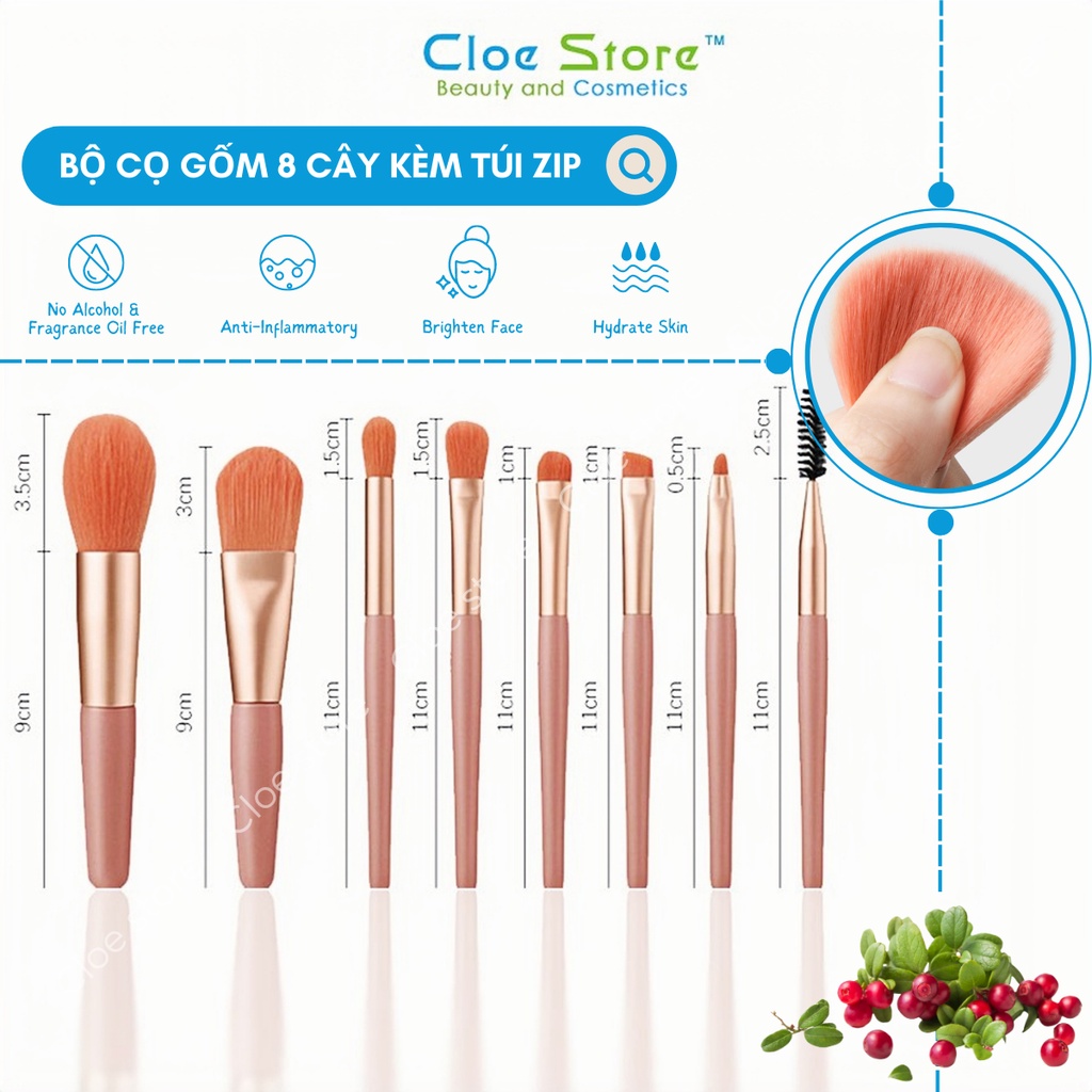 Bộ cọ trang điểm 8 cây túi zip, bộ cọ makeup siêu xinh hàng nội địa trung