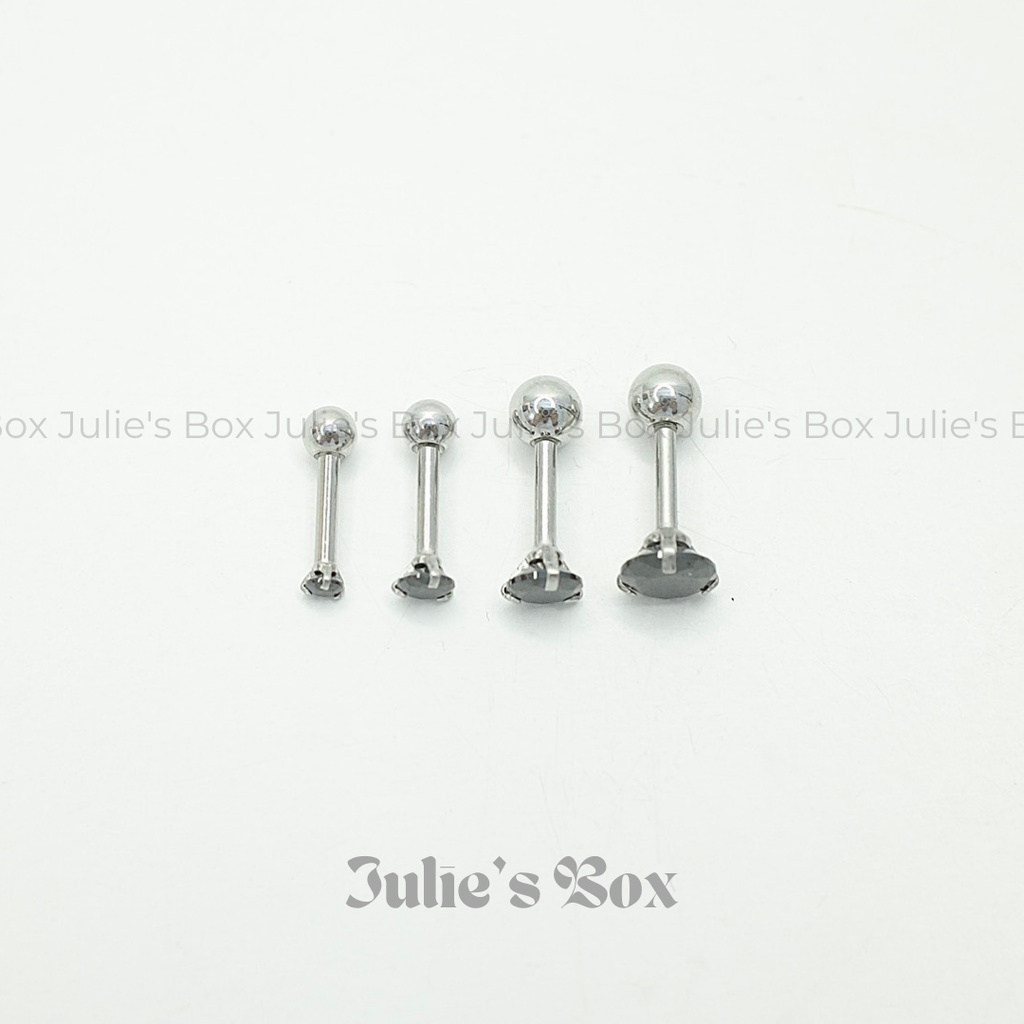 [1 CHIẾC] Khuyên Tai Đá Đen Thân Màu Bạc Unisex Titanium Không Gỉ Không Ngứa Không Đen julies box 66