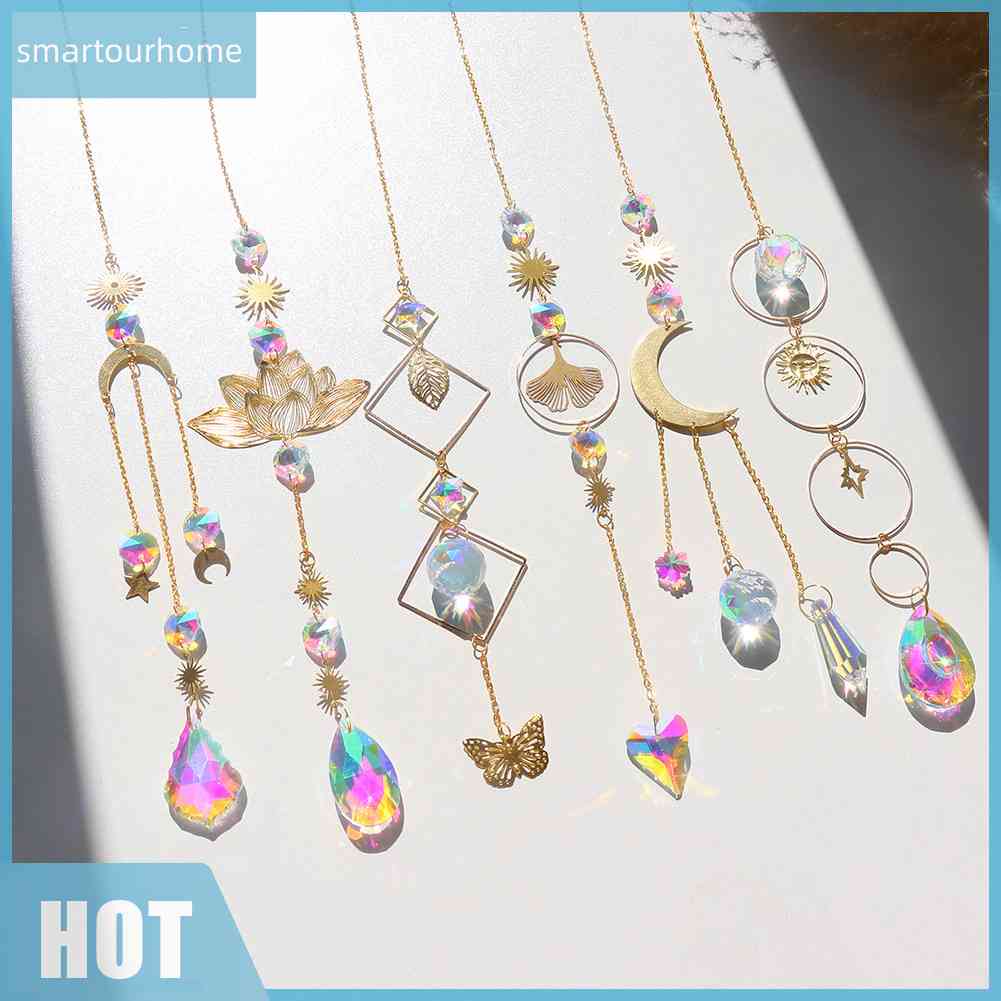 Chuông Gió Pha Lê Hình Hoa Sen / Mặt Trăng / Bướm Có Đèn Dành Cho Gia Đình