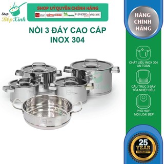 Bộ nồi 3 đáy inox 304 cao cấp Fivestar Plus 5 món nắp kính , size 16cm , 18cm , 20cm , 24cm - hàng chính hãng
