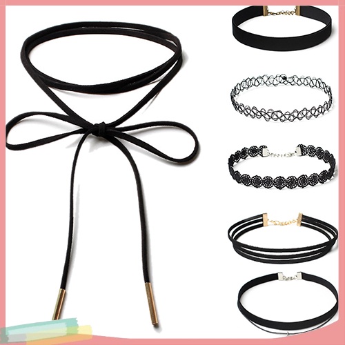 Bộ 6 Vòng Cổ Choker Chất Liệu Hợp Kim Màu Trơn Trang Trí Hoa Thời Trang Cho Nữ