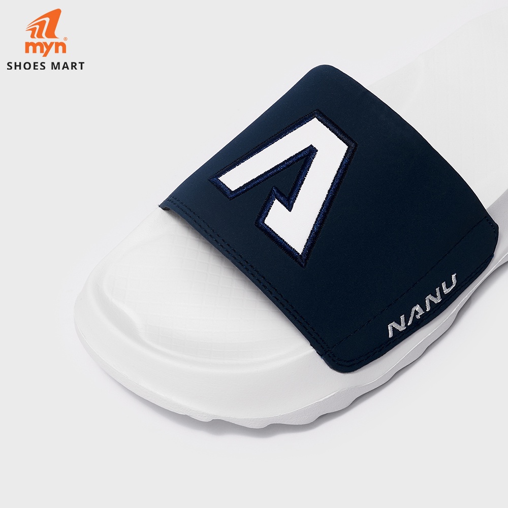 Dép Nanu N03 Navy white logo chữ A thêu viền, quai da lộn 2 lớp, đế chunky 4cm