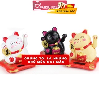 Mèo thần tài Kim Tiền vẫy tay năng lượng ánh sáng bằng nhựa, ý nghĩa Tài lộc Bình an