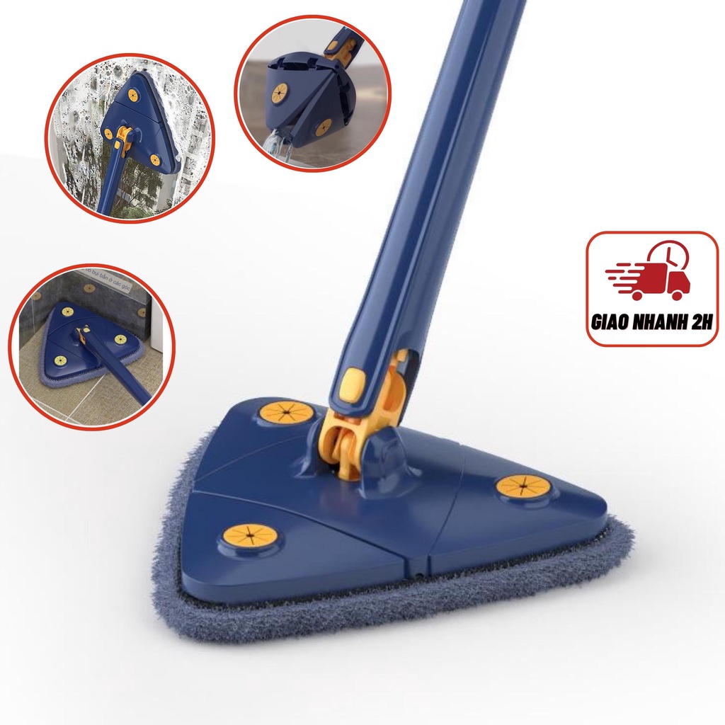 Chổi lau nhà thông minh hình tam giác tự vắt xoay 360 độ, cây lau sàn nhà trần nhà lau kính
