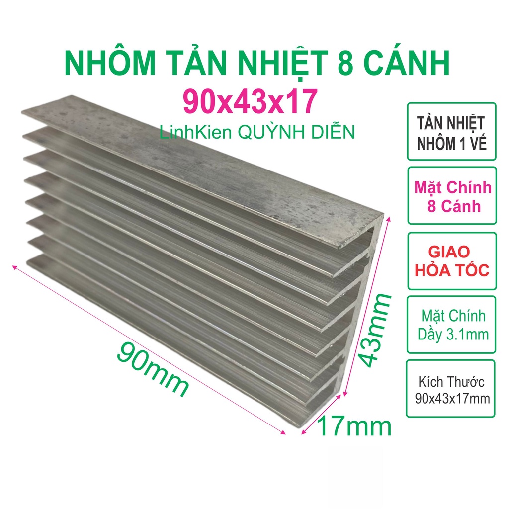Combo 10 Nhôm tản nhiệt 8 cánh 90x43x17mm - linh kiện điện tử QUỲNH DIỄN