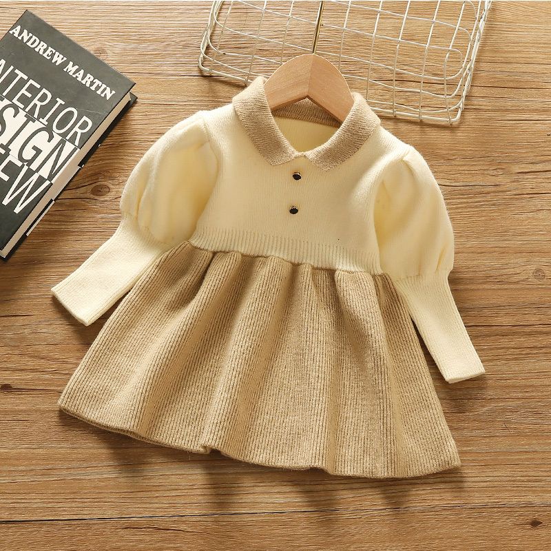 Đầm Sweater Dệt Kim Phong Cách Phương Tây Thời Trang Xuân Thu 2022 Cho Bé Gái