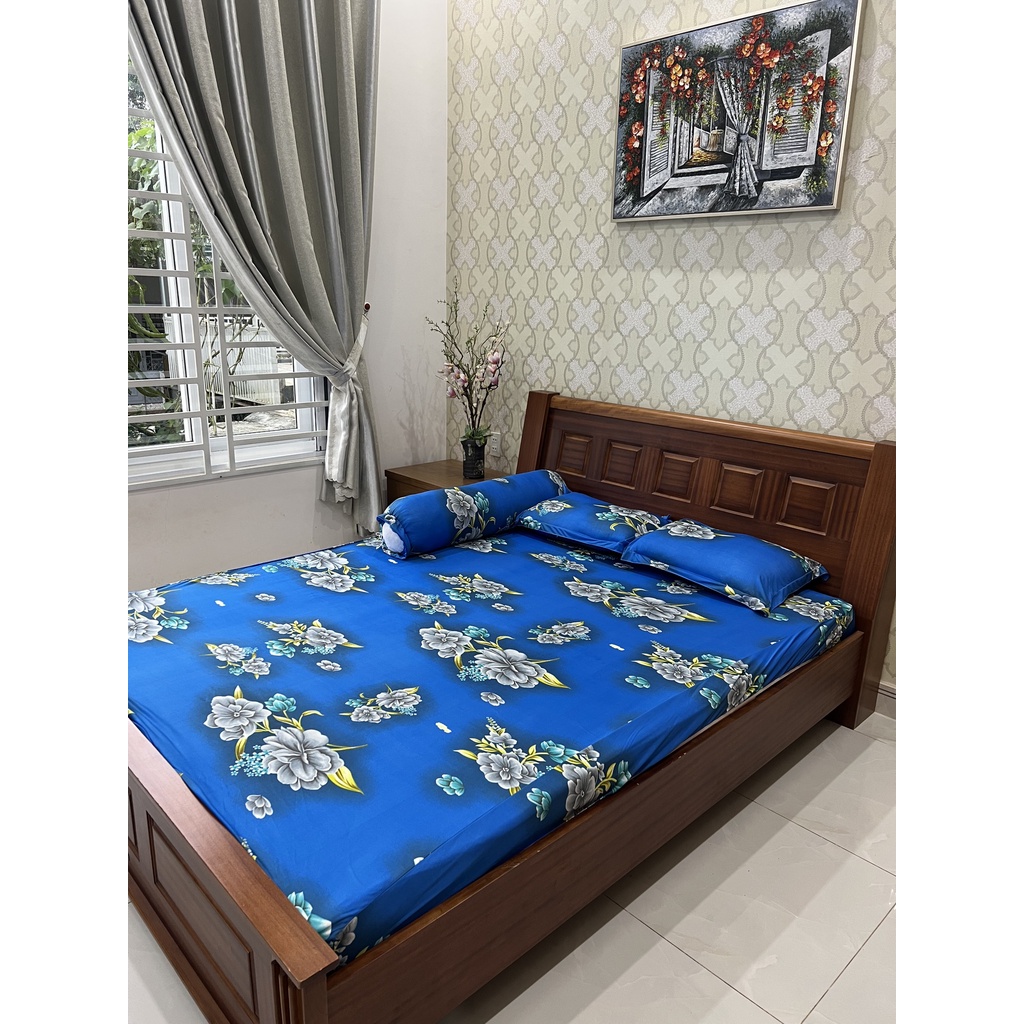 Bộ ga thun lạnh Hoa xanh 4 món ga thun hàn quốc chuyên dra thun lạnh đủ kích thước ga nệm 1m6, 1m8
