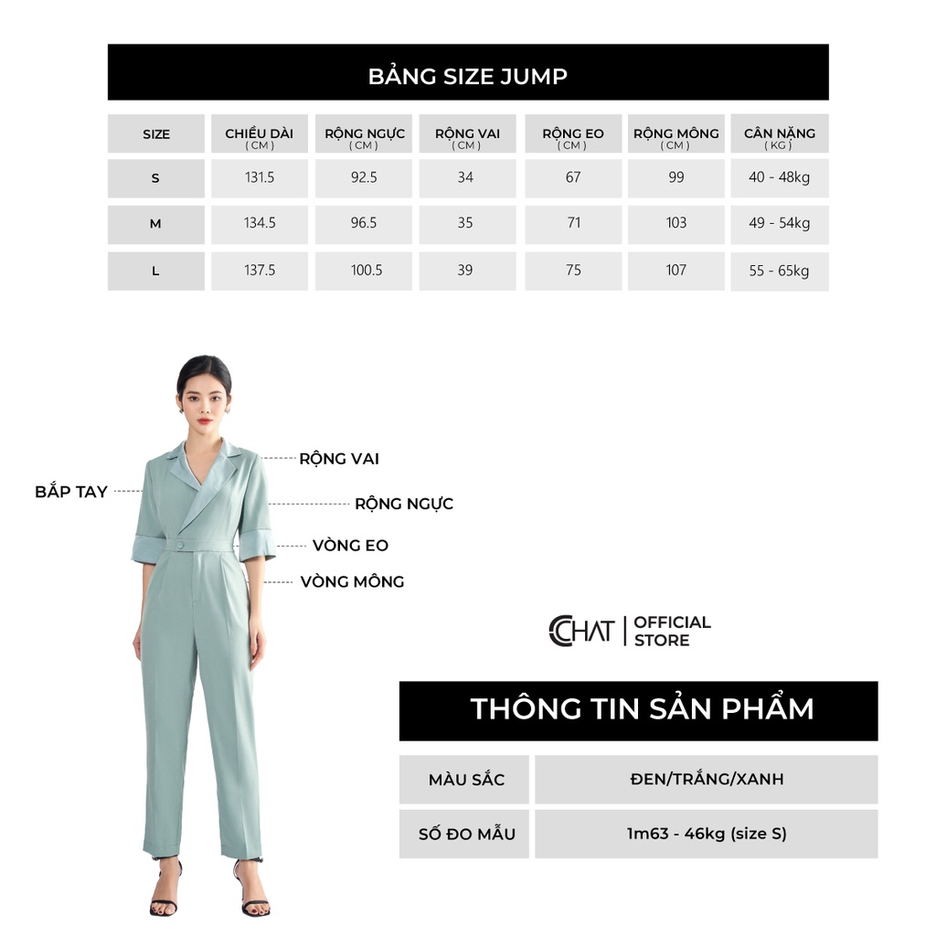 Jumpsuit Nữ 𝐂𝐂𝐇𝐀𝐓 Kiểu Áo Cổ 2 Ve Phối Tay Chất Tuytsi Mềm Mịn 62JNS8003BT | BigBuy360 - bigbuy360.vn