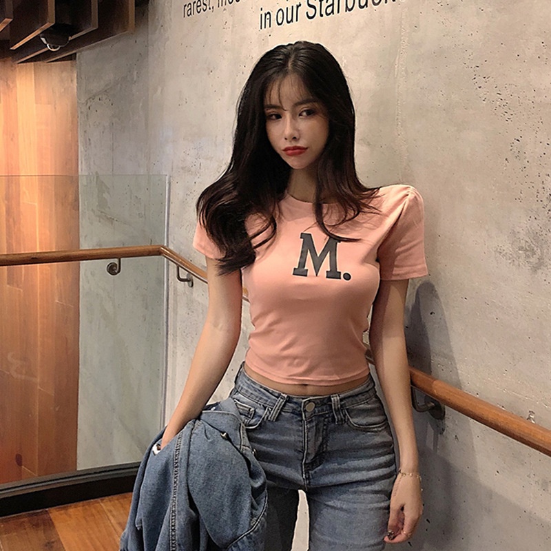 Áo Thun Crop Top Tay Ngắn In Chữ Thời Trang Mùa Hè Cho Nữ