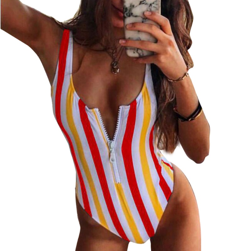 Bikini Một Mảnh Lưng Thấp Màu Trơn Phối Khóa Kéo Trước Quyến Rũ Cho Nữ