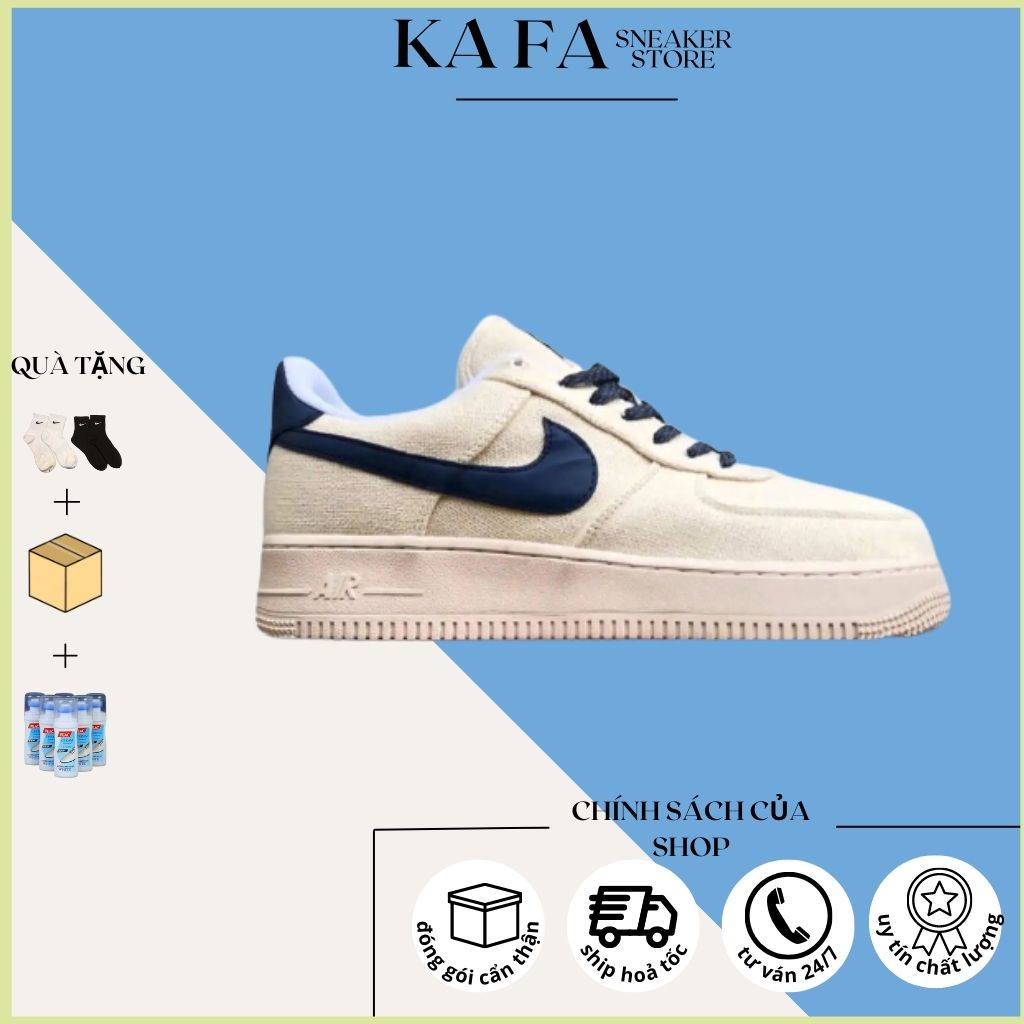 Giày_nike canvas navy, giày_nike air force 1 vải canvas viền xanh navy hàng trung cao cấp tặng kèm tất hộp bảo vệ.