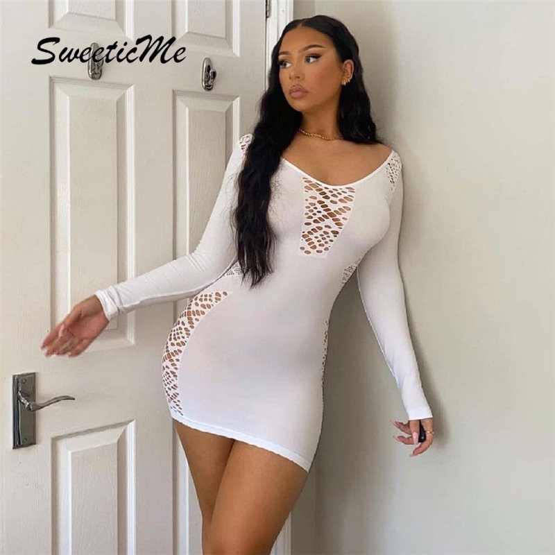 Đầm Ôm Dáng Màu Trơn Phối Ren Rỗng Thời Trang 2023 Gợi Cảm Cho Nữ